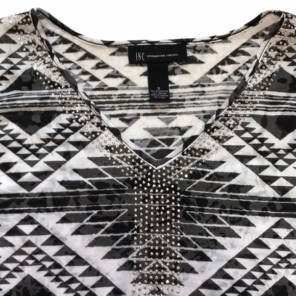 INC Cold Shoulder Aztec Print Rhinestone Tee - Picture 4 of 10
